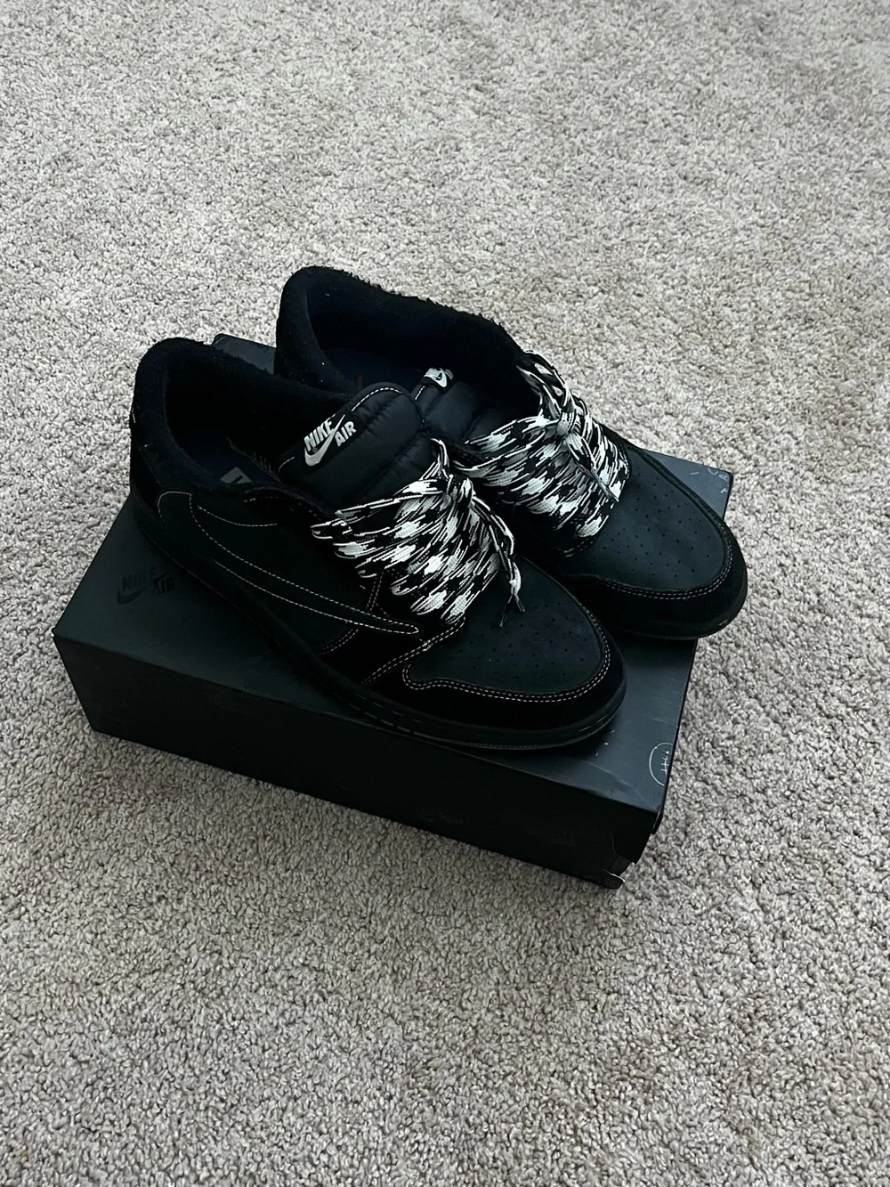 Jordan Men’s Black Low-Top Sneakers with Black/White Laces